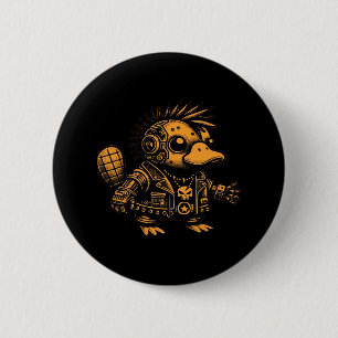 Whimsigoth Cyborg Platypus Vintage Art Design Button