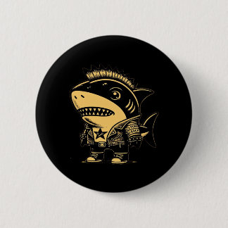 Whimsigoth Cyborg Shark Vintage Art Design Button