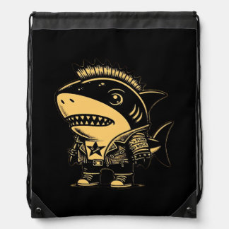 Whimsigoth Cyborg Shark Vintage Art Design Drawstring Bag