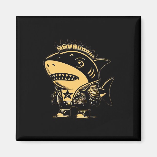 Whimsigoth Cyborg Shark Vintage Art Design Magnet (Front)