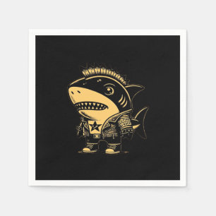 Whimsigoth Cyborg Shark Vintage Art Design Napkins