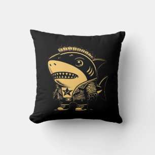 Whimsigoth Cyborg Shark Vintage Art Design Throw Pillow