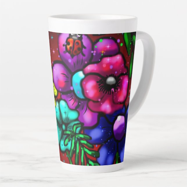 Whimsigoth Floral Graffiti Whimsical Maximalism Latte Mug (Right Angle)