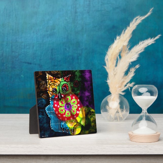 Whimsigoth Folk Art Big Eyes Owl Boho Eclectic Plaque (Insitu)