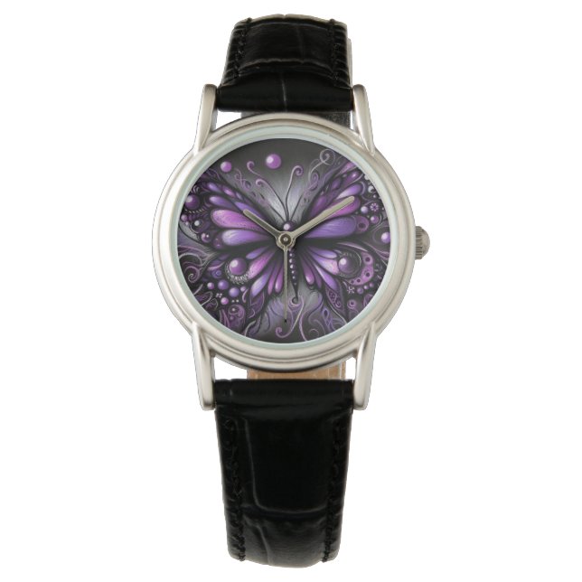 Whimsigoth Gothic Purple Butterfly Fantasy Dark Watch (Front)
