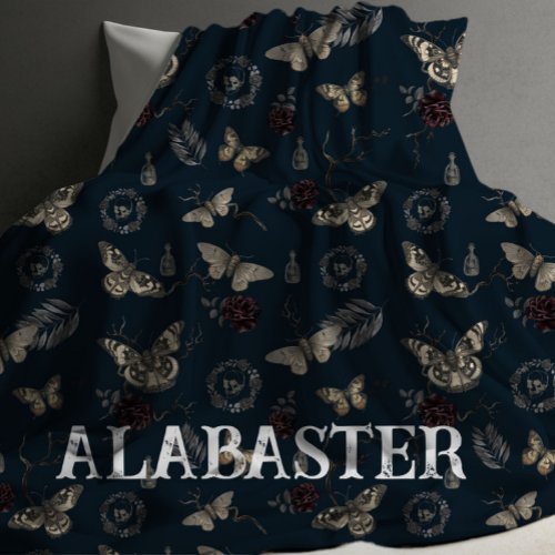 Whimsigoth Navy Personalized Baby Moth Blanket 