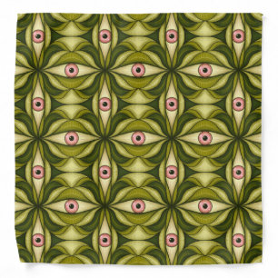 Whimsigoth Pink Eye Green Botanical Maximalist Art Bandana