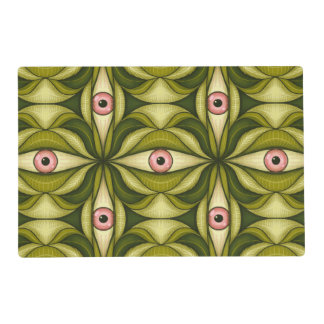 Whimsigoth Pink Eye Green Botanical Maximalist Art Placemat