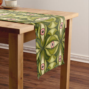 Whimsigoth Pink Eye Green Botanical Maximalist Art Short Table Runner