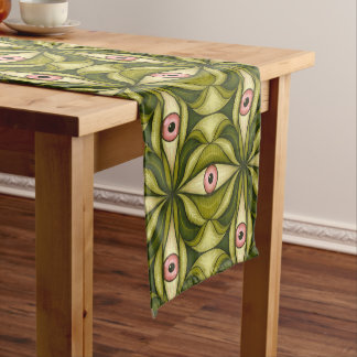 Whimsigoth Pink Eye Green Botanical Maximalist Art Short Table Runner