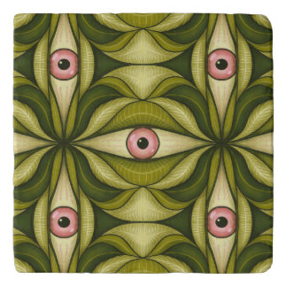 Whimsigoth Pink Eye Green Botanical Maximalist Art Trivet