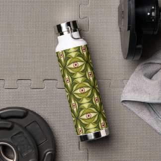 Whimsigoth Pink Eye Green Botanical Maximalist Art Water Bottle