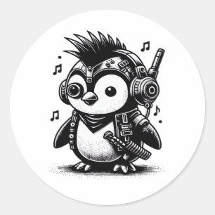 Whimsigoth Punkrock Weirdcore Penguin Vintage Art Classic Round Sticker