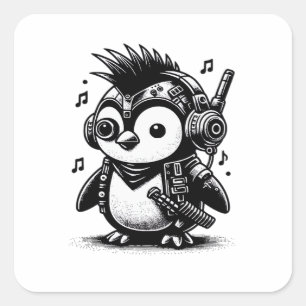 Whimsigoth Punkrock Weirdcore Penguin Vintage Art Square Sticker