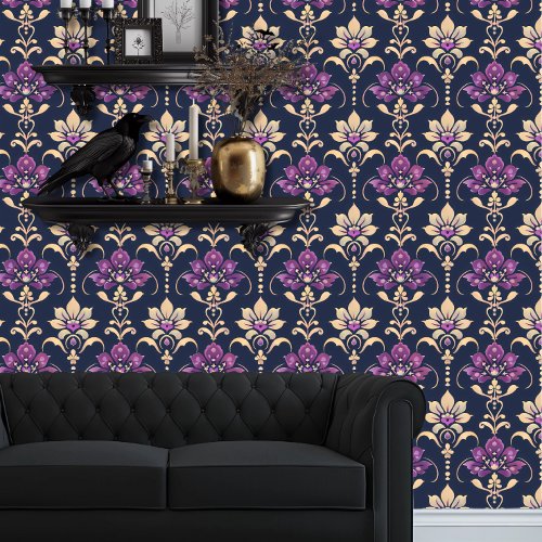 Whimsigoth Purple and Gold Floral Wallpaper