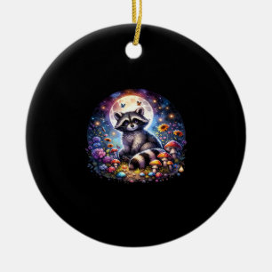 Whimsigoth Raccoon By Moonlight, Cute Colorful Fan Ceramic Ornament