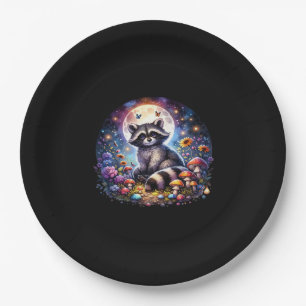 Whimsigoth Raccoon By Moonlight, Cute Colorful Fan Paper Plates