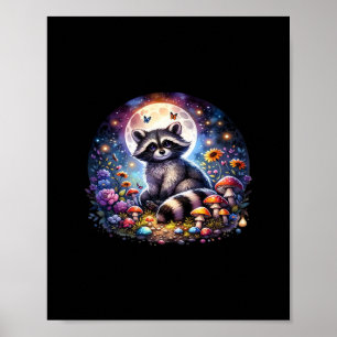 Whimsigoth Raccoon By Moonlight, Cute Colorful Fan Poster