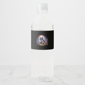 Whimsigoth Raccoon By Moonlight, Cute Colorful Fan Water Bottle Label