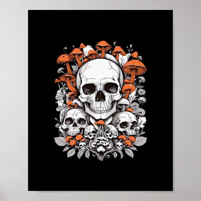 Whimsigoth Skulls & Mushrooms Vintage Botanical Ae Poster (Front)