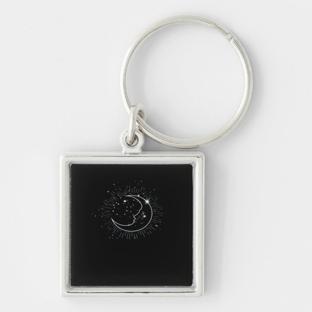 Whimsigoth Starry Night Moon Witchy Classic Keychain (Front)