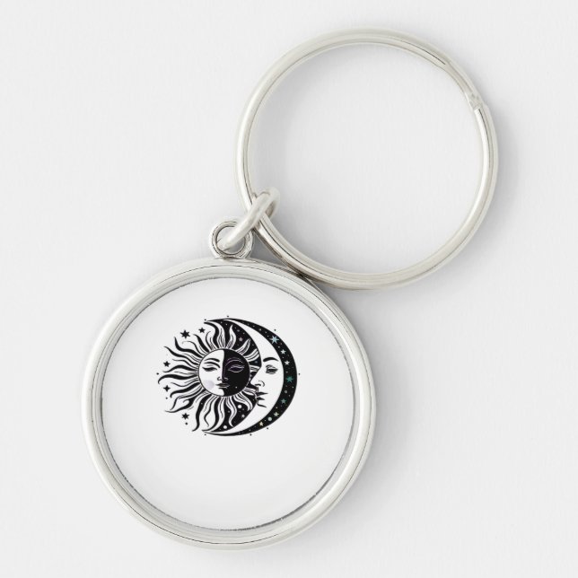 Whimsigoth Watercolour Sun Moon Witchy Classic Keychain (Front)