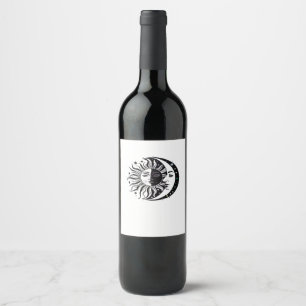 Whimsigoth Watercolour Sun Moon Witchy Classic Wine Label