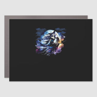 Whimsigoth Witch Flying Over Full Moon Women Kids Car Magnet