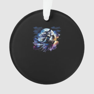 Whimsigoth Witch Flying Over Full Moon Women Kids Ornament