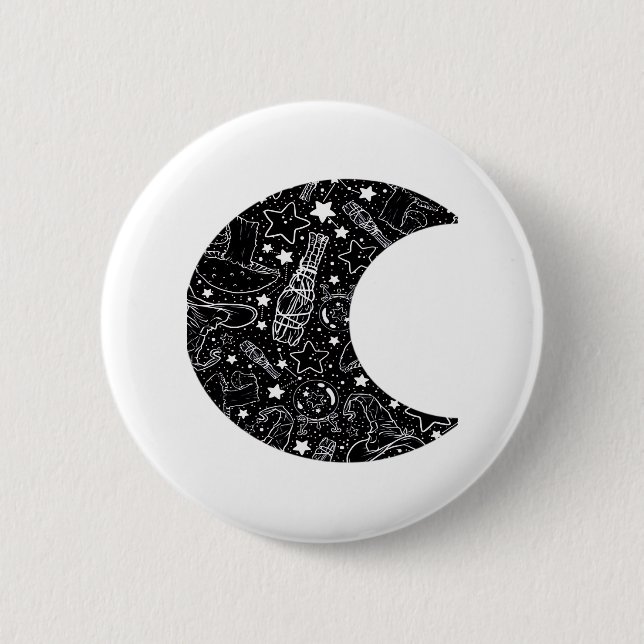 Whimsigoth Witch Moon Wicca Kawaii Goth Tattoo Ast Button (Front)