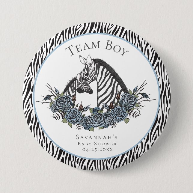 Whimsigoth Zebra Safari Team Boy French Blue Button (Front)