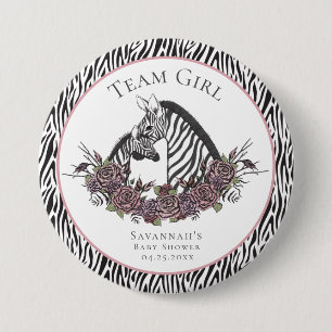 Whimsigoth Zebra Safari Team Girl Pink Floral Button