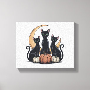 Whimsigothic Black Cats Pumpkin Moon Halloween Canvas Print