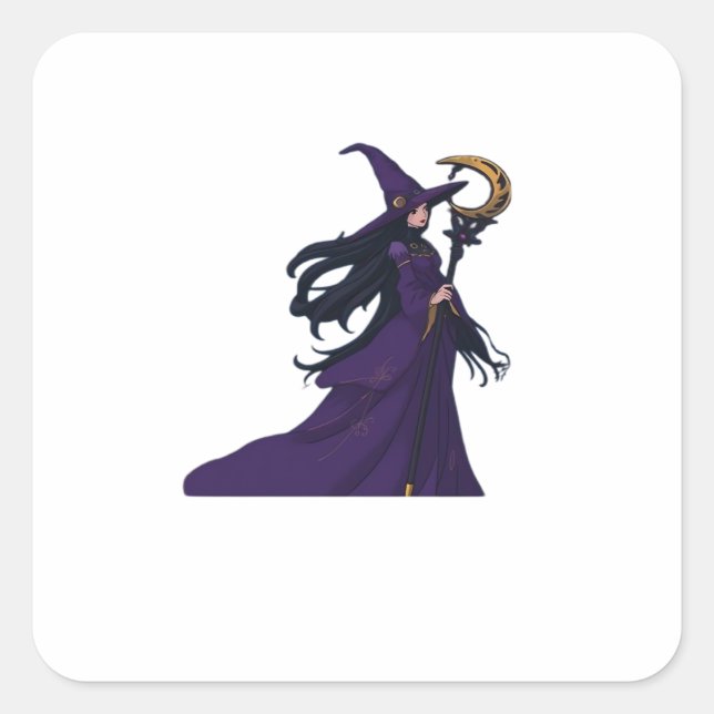 Whimsigothic Moon Witch Square Sticker (Front)