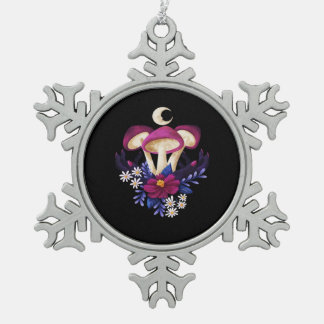 Whimsigothic Mushrooms Classic Snowflake Pewter Christmas Ornament