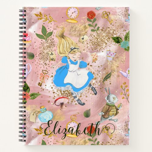 Whimsy Alices Adventures in Wonderland Glitter  Notebook