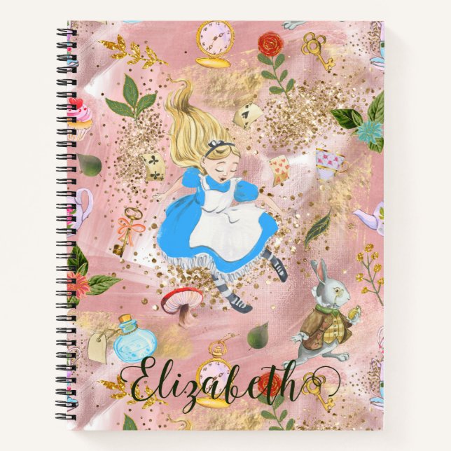 Whimsy Alice's Adventures in Wonderland Glitter  Notebook (Front)