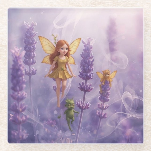 Whimsy Among the Purple Blooms Glass Coaster (Front)