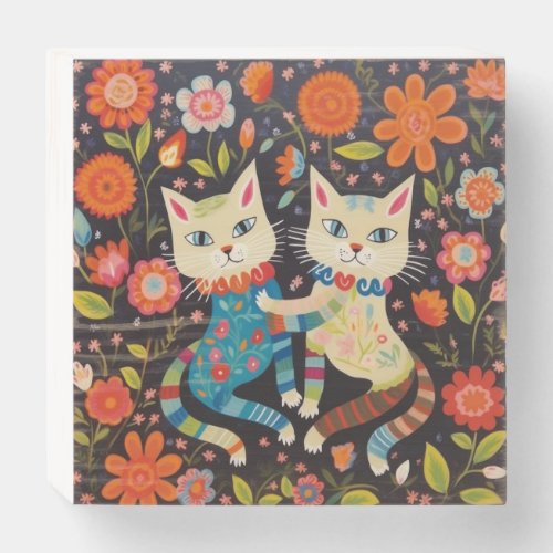 Whimsy and Bloom Cat Wooden Box Sign