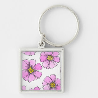 Whimsy and Pink Watercolor Flowers  Keychain