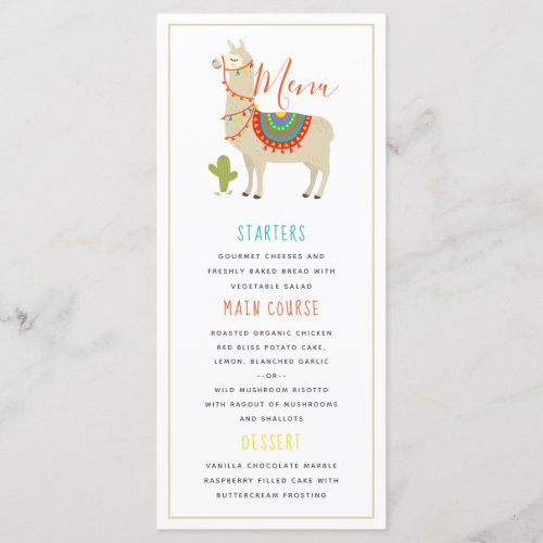 Whimsy Animal Llama Birthday Party Menu