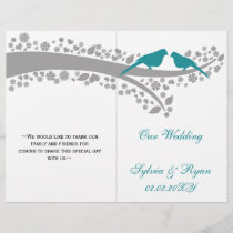 whimsy aqua lovebirds  folded Wedding program