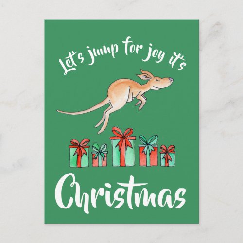 Whimsy art kangaroo jump Christmas postcard