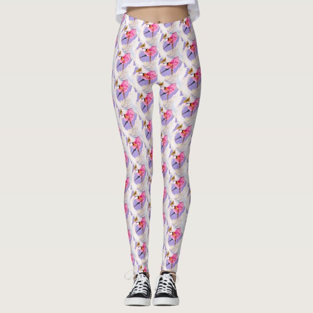 Whimsy ballerina ballet swans art leggings (Front)