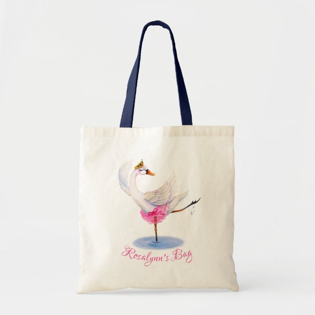 Whimsy ballerina white swan art name library bag (Front)