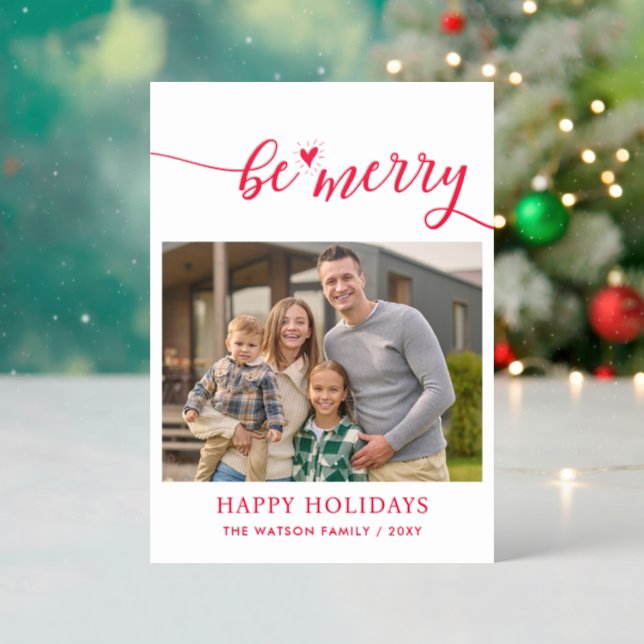 Whimsy Be Merry Christmas Holidays Photo  Letterpress Photo Cards (Front (Into))