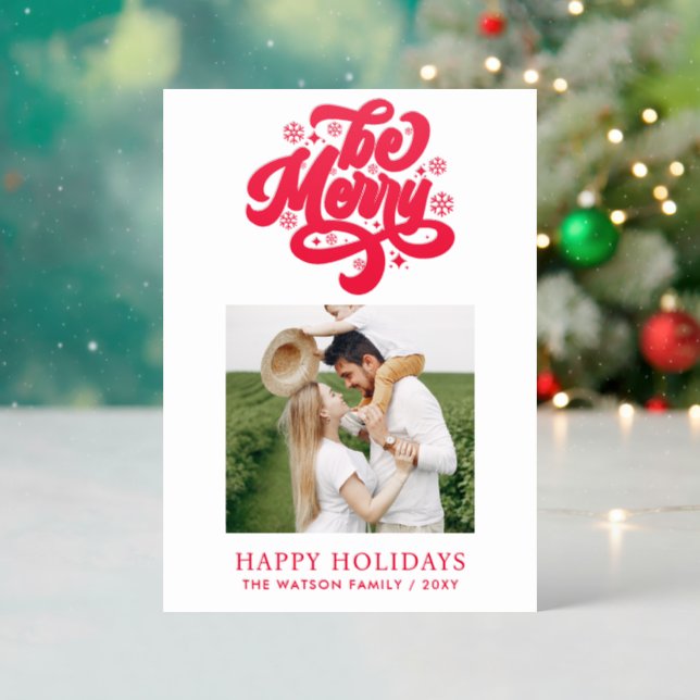 Whimsy Be Merry Christmas Holidays Photo Letterpress Photo Cards (Front (Into))