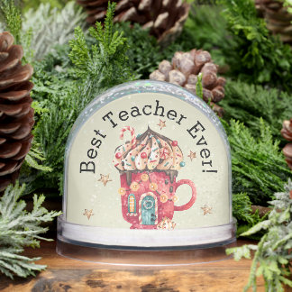 Whimsy Best Teacher Watercolor Sweets Fairy House Snow Globe