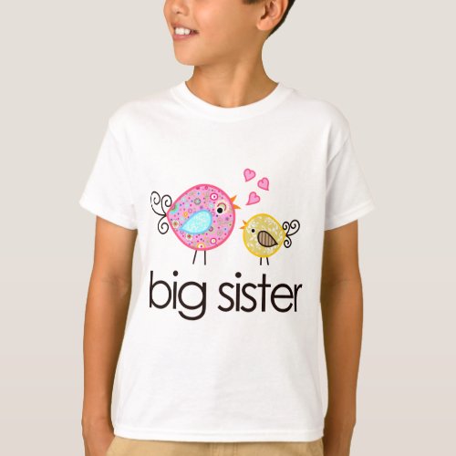 Whimsy Birds Big Sister T_shirt Announcement