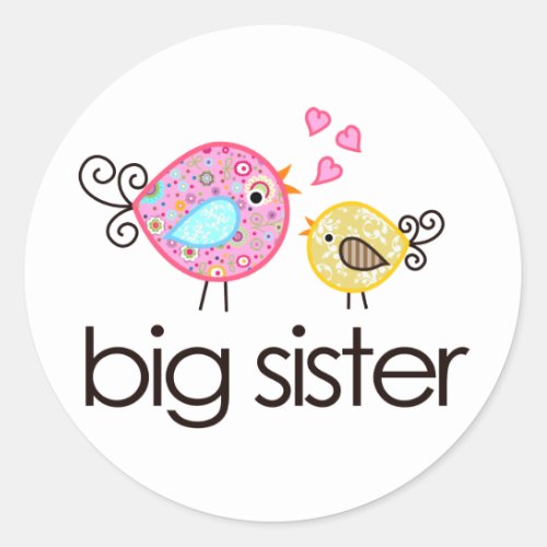 Whimsy Birds Big Sister T_shirt Announcement Classic Round Sticker